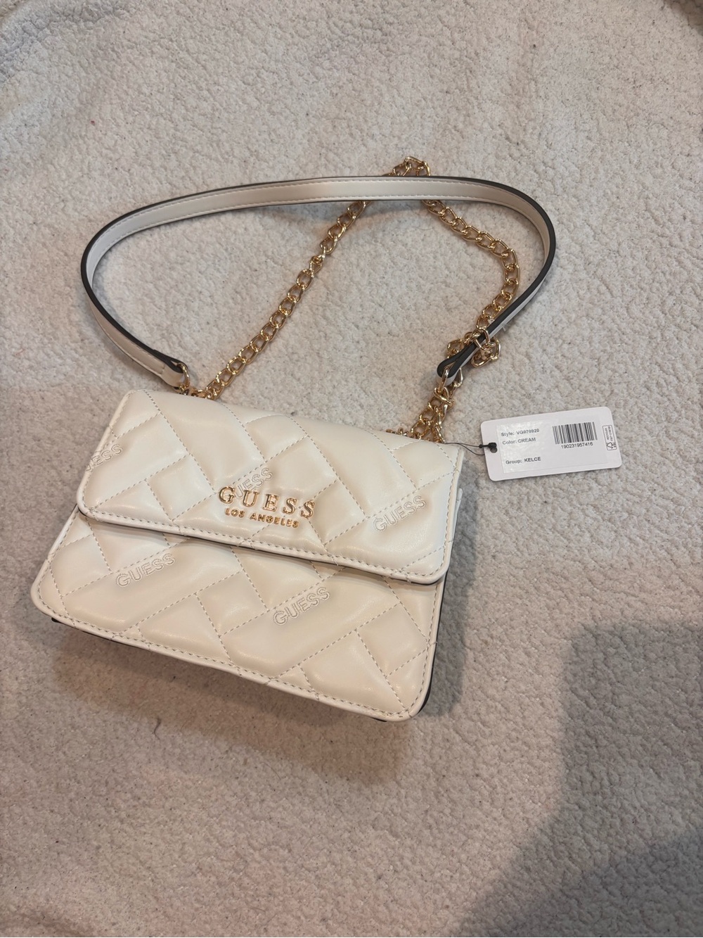 GUESS Quilted Crossbody with Gold Chain Strap
